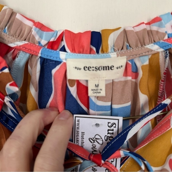 Ee:some Oversized Loose Fit Pop of Color Elastic Cuff V-neck Draping Blouse M - Picture 6 of 12